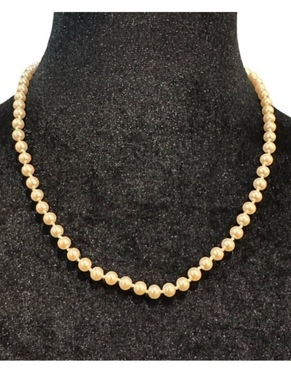 Marvella Hand Knotted Vintage Necklace With Faux Pearls Signed